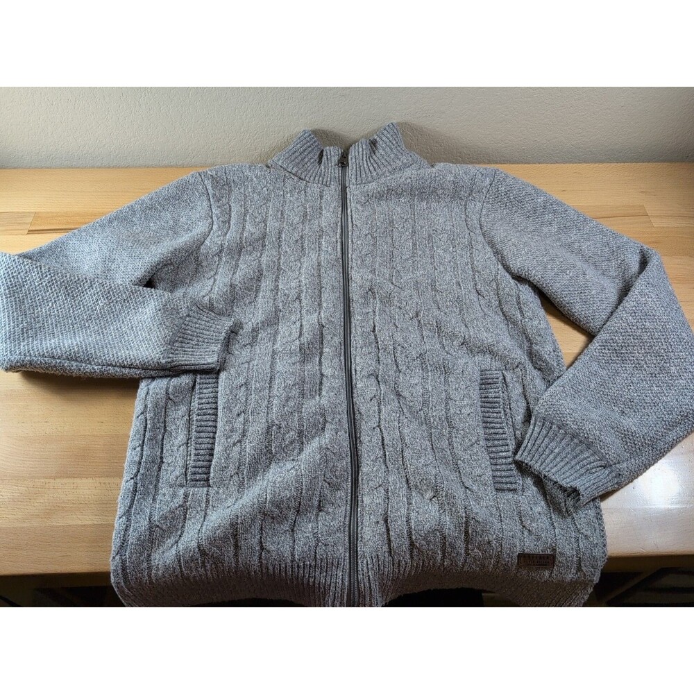Buffalo David Bitton Walkley Mens Large Gray Fur Lined Knit Full Zip Sweater NWT